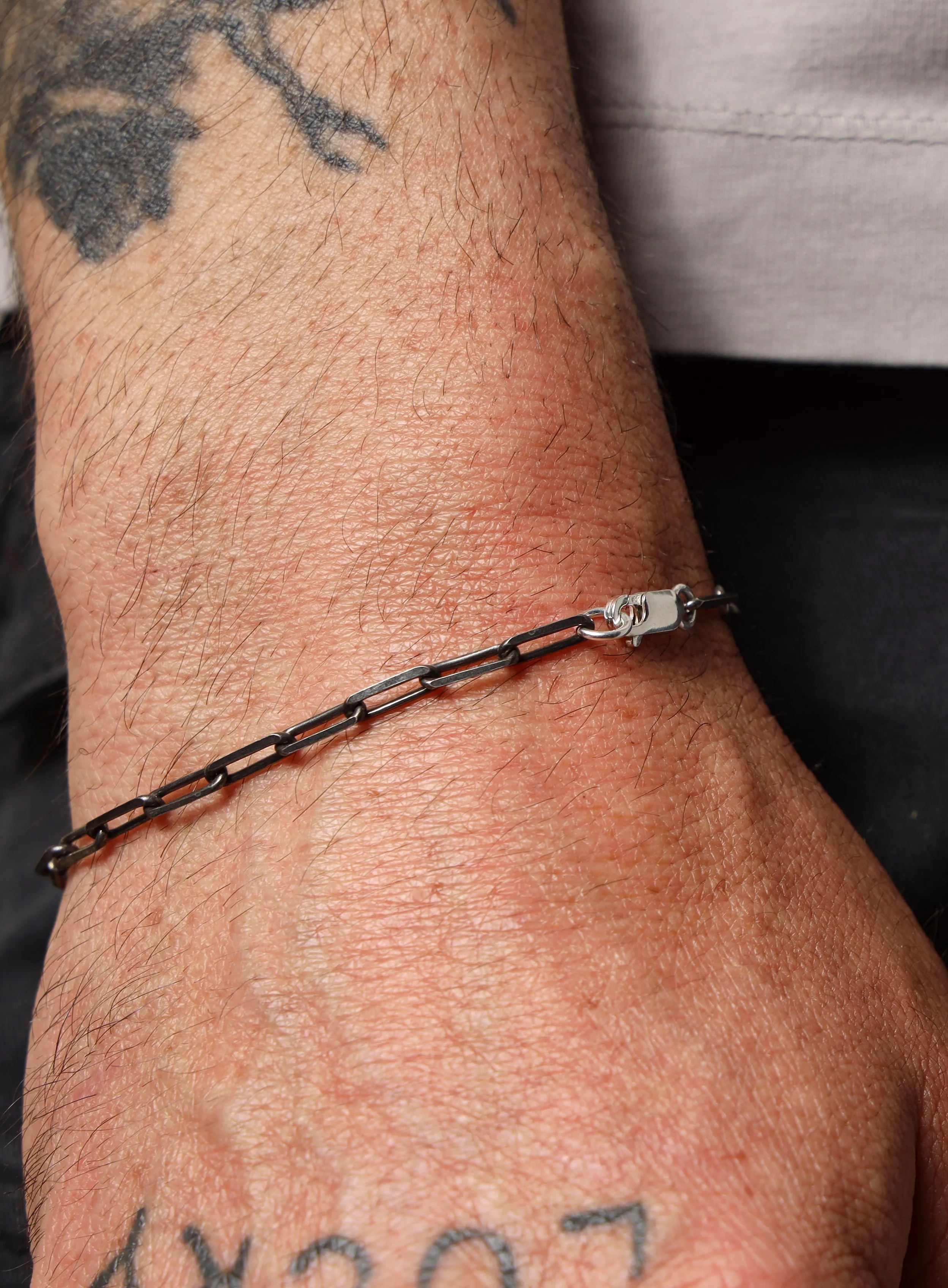 925 Oxidized Sterling Silver Elongated Cable Chain Bracelet for Men