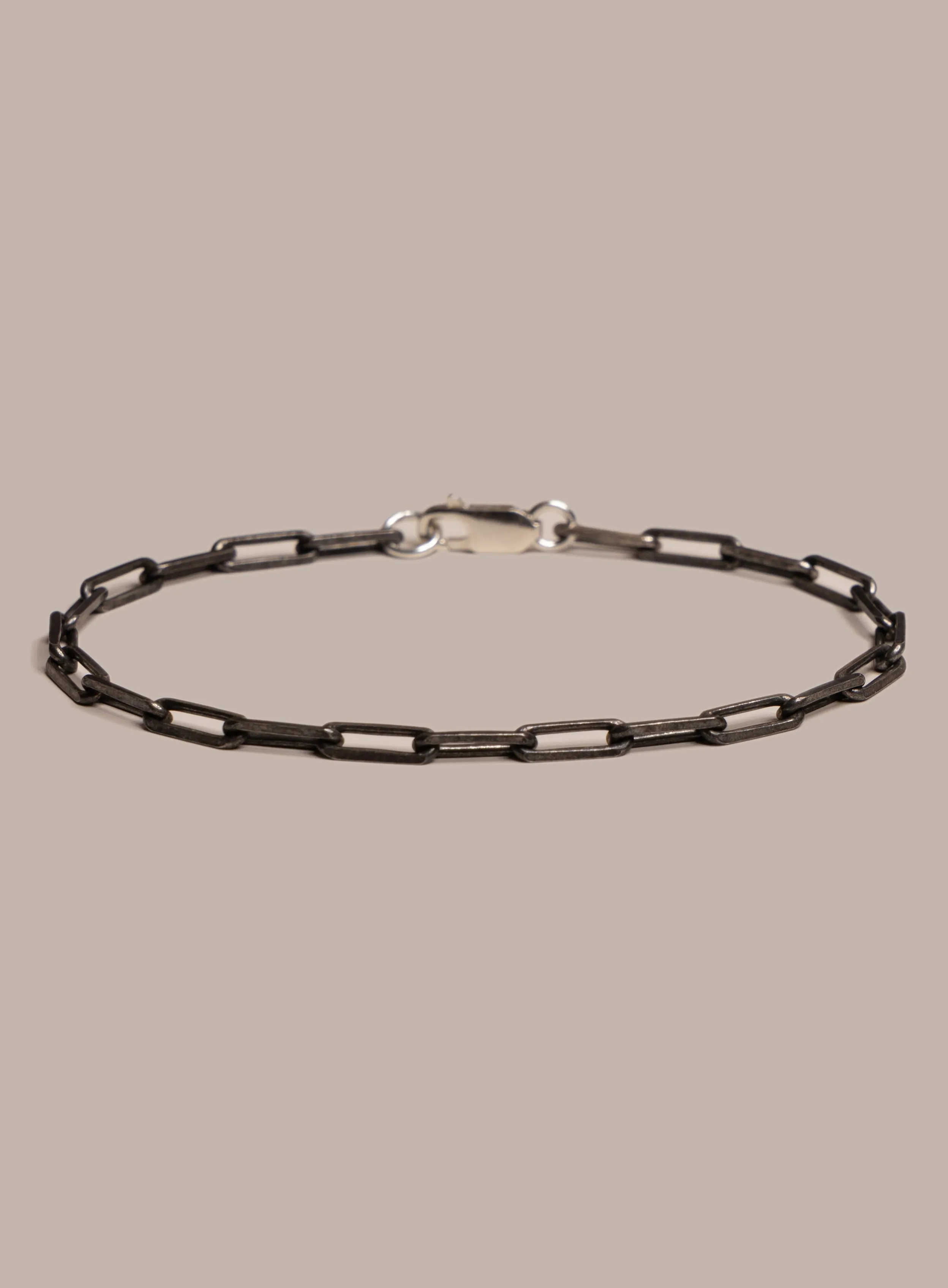 925 Oxidized Sterling Silver Elongated Cable Chain Bracelet for Men