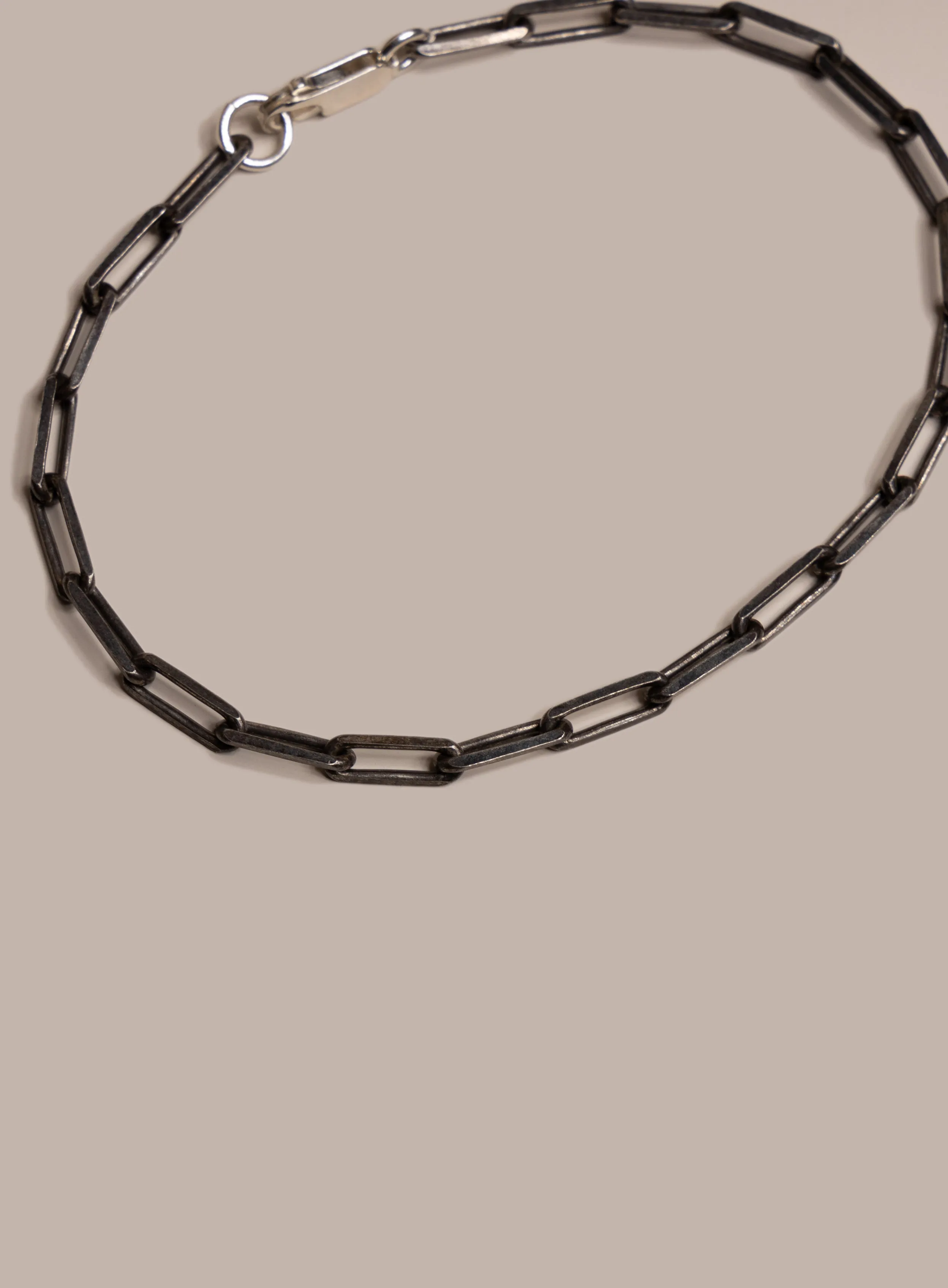 925 Oxidized Sterling Silver Elongated Cable Chain Bracelet for Men