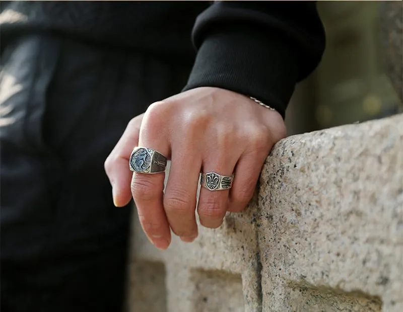 925 Silver Vintage Buddha Ring Men's Signet Steampunk Gold Biker Jewelry