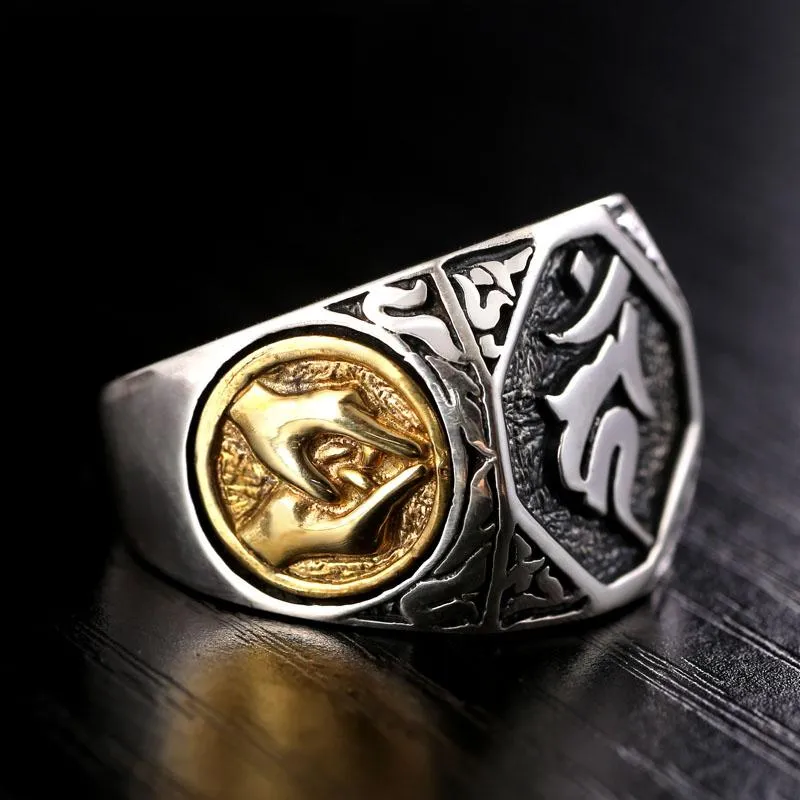 925 Silver Vintage Buddha Ring Men's Signet Steampunk Gold Biker Jewelry