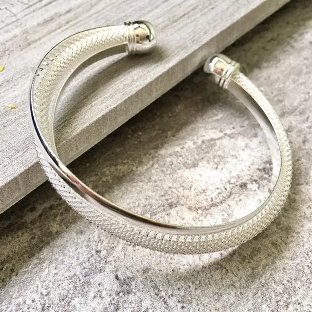 925 STAMPED STERLING SILVER PLATED TWISTED MESH CUFF BANGLE