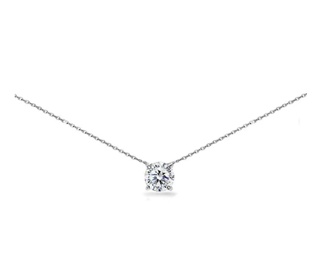 925 Sterling Silver Solitaire Choker Necklace Breeze Simulated Diamond Anniversary Gift 20in.