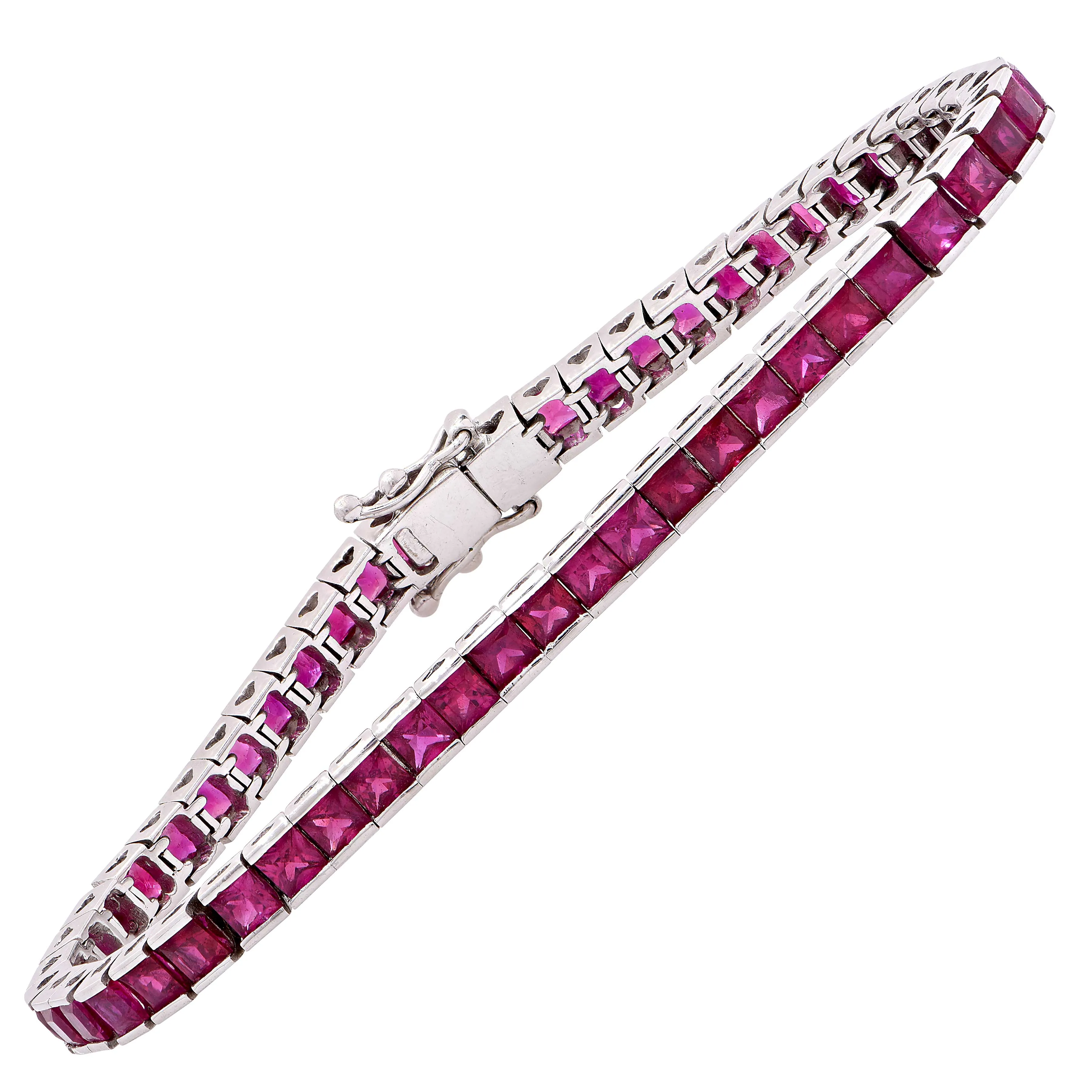 9.35 Carat Ruby White Gold Straight Line Bracelet