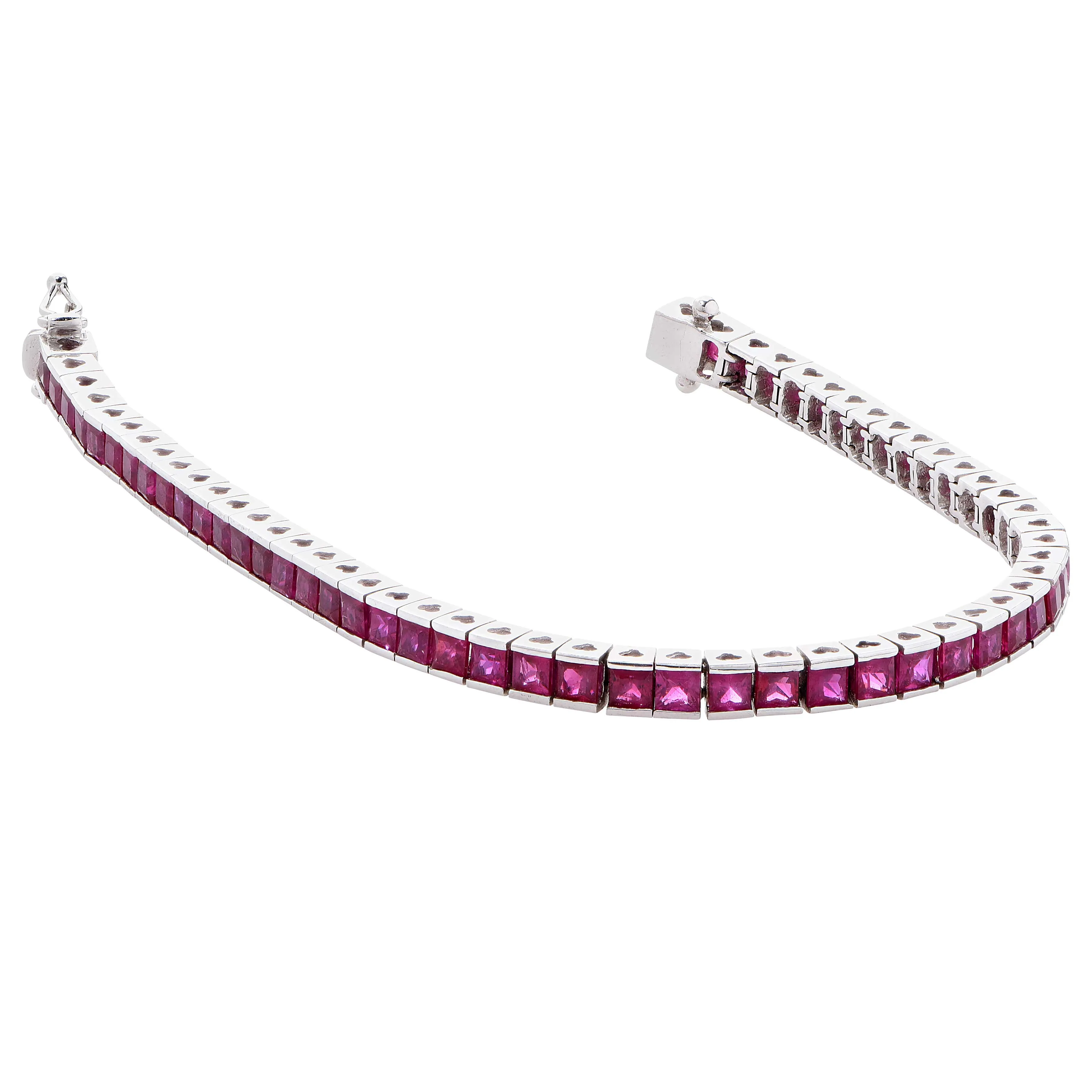 9.35 Carat Ruby White Gold Straight Line Bracelet