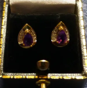 9ct Gold Amethyst and Diamond Studs