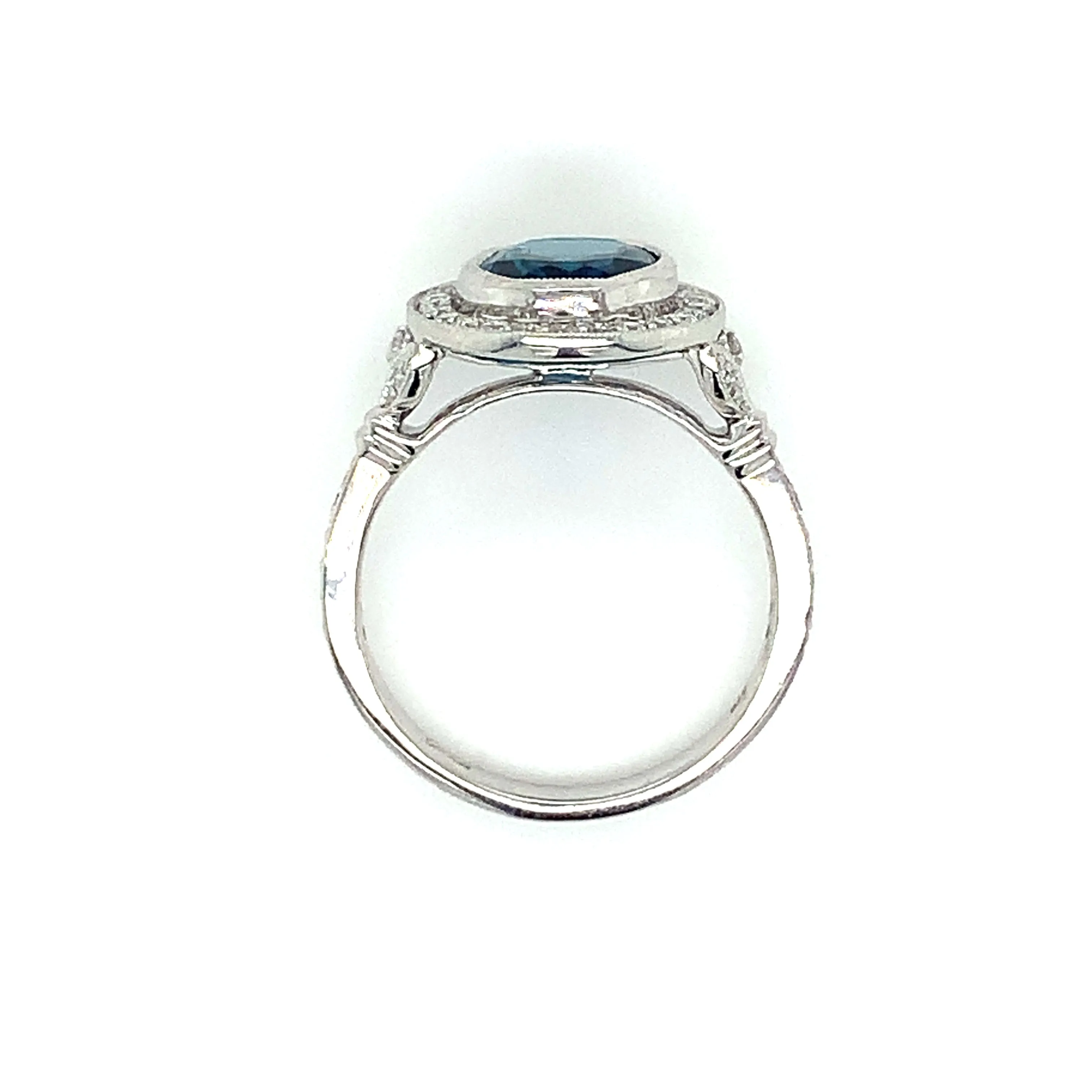 9ct White Gold Earth Grown Oval Cut 2.811ct London Blue Topaz & Diamond Halo Ring