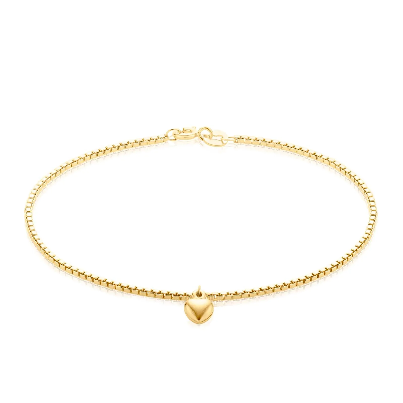 9ct Yellow Gold Silver Filled Heart Drop Charm Bracelet