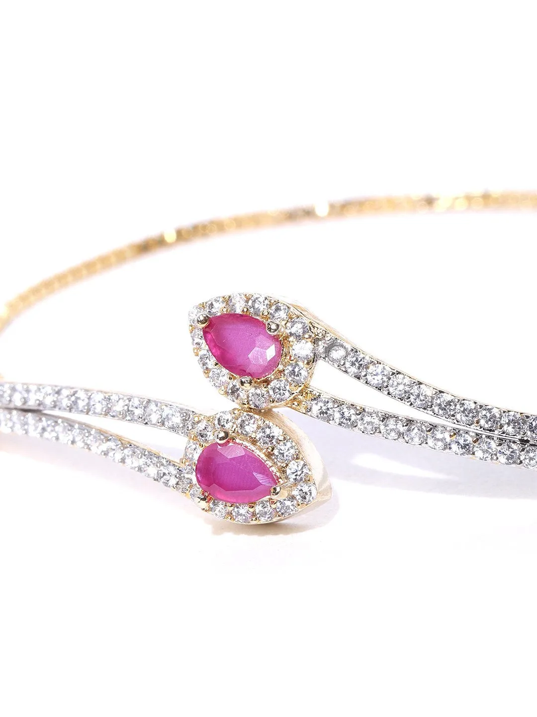 American Diamond and Ruby Studded Link Bracelet