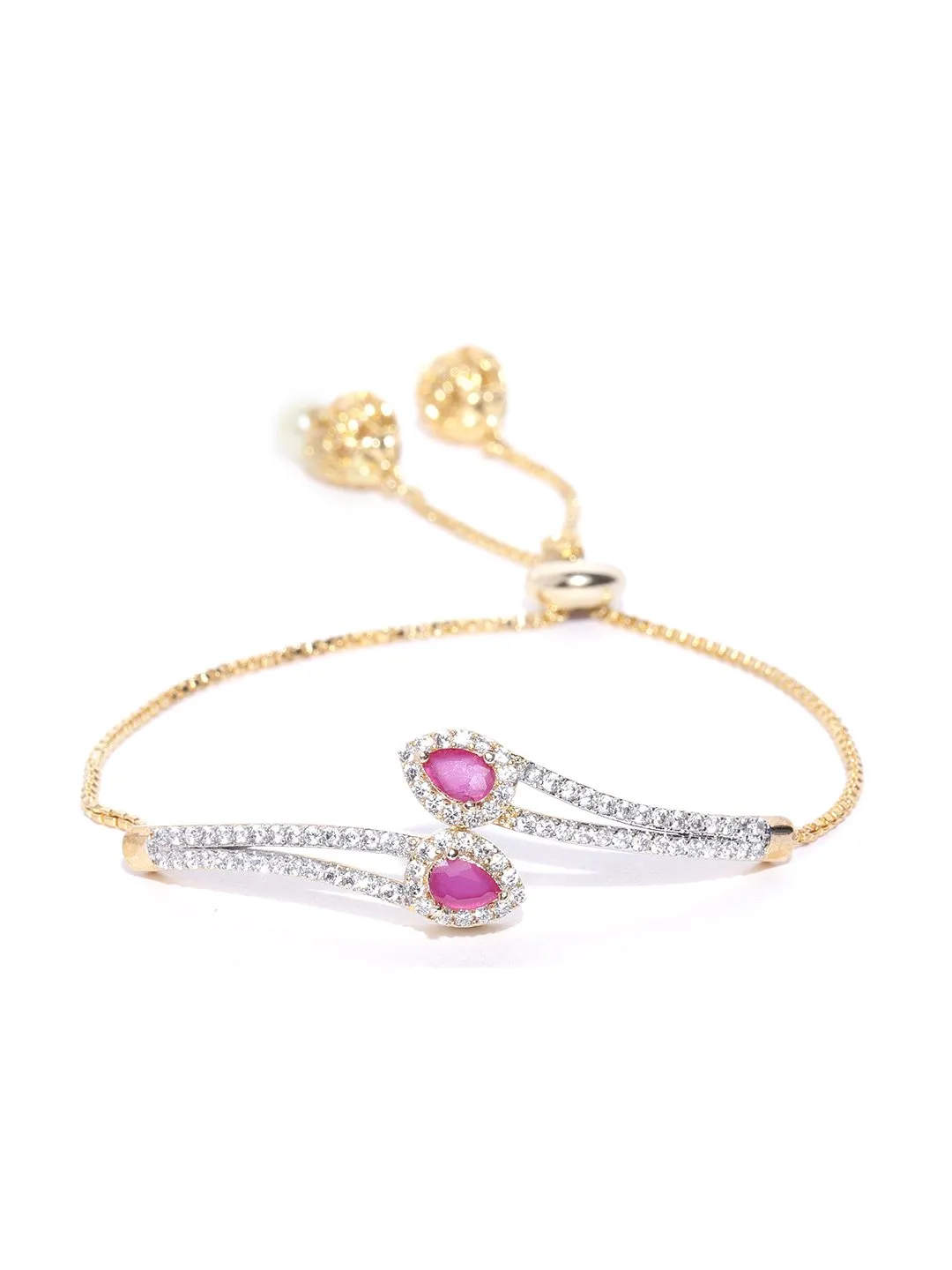 American Diamond and Ruby Studded Link Bracelet