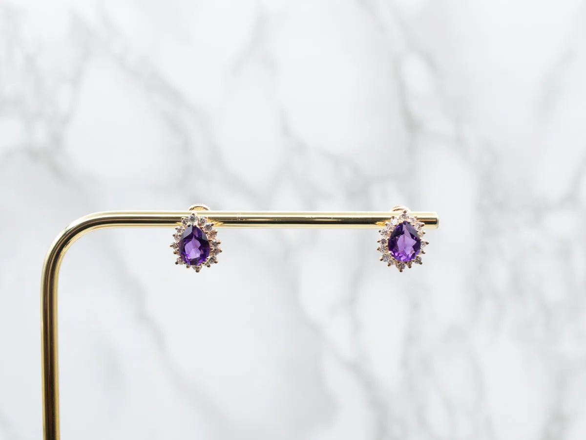 Amethyst Diamond Halo Stud Earrings