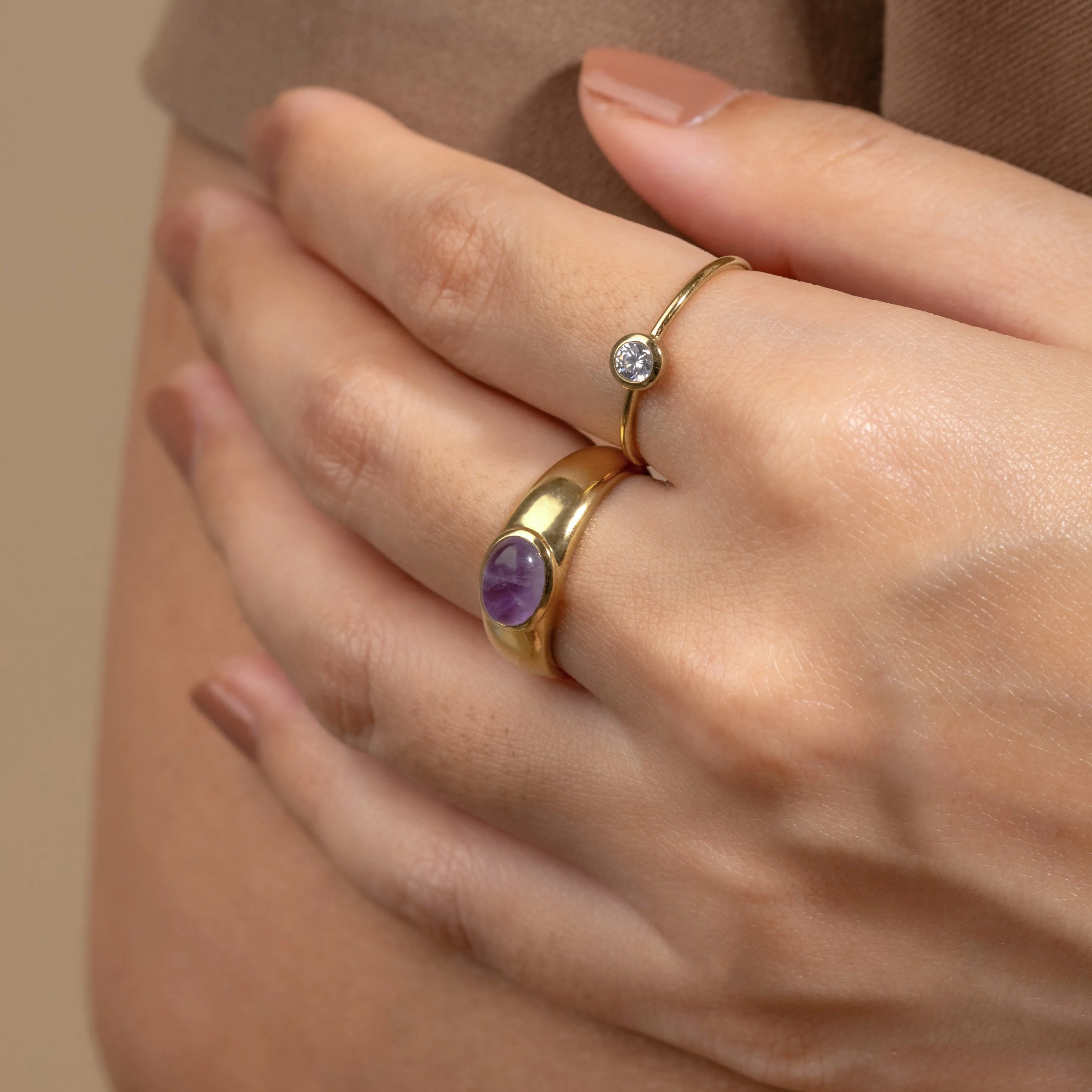 Amethyst Gemstone Aura 14K Gold Vermeil Ring