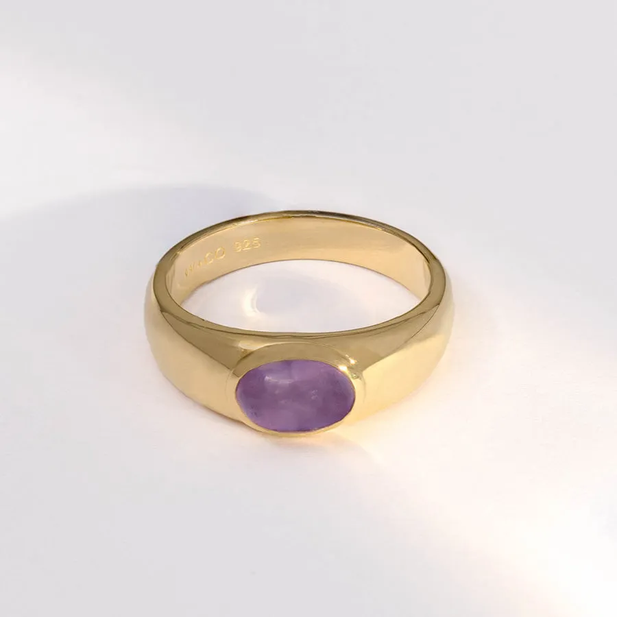 Amethyst Gemstone Aura 14K Gold Vermeil Ring