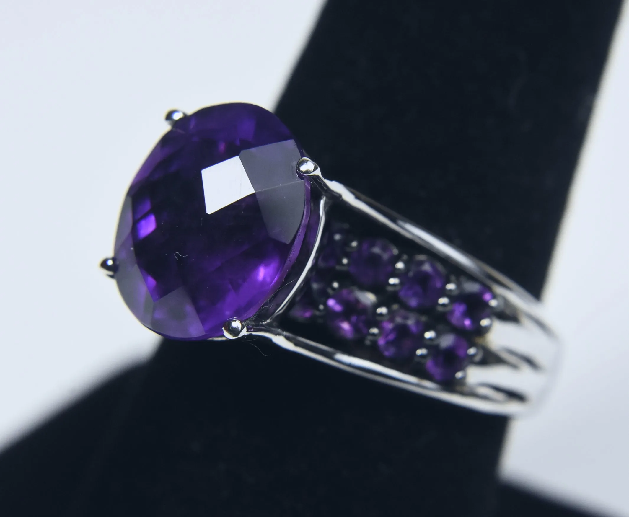 Amethyst Sterling Silver Ring with Adjuster - Size 6.5 - 7.75