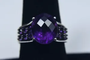 Amethyst Sterling Silver Ring with Adjuster - Size 6.5 - 7.75