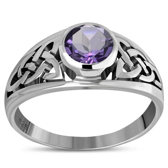 Amethyst Stone Celtic Knot Silver Ring