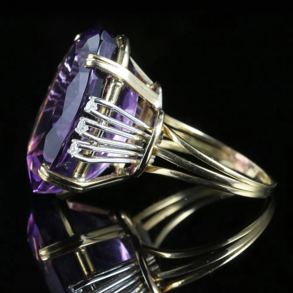 Antique Art Deco Amethyst Diamond Ring 18Ct Gold