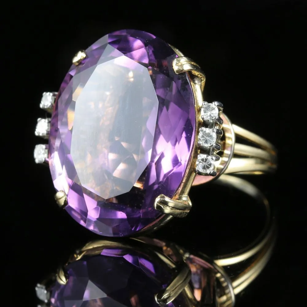 Antique Art Deco Amethyst Diamond Ring 18Ct Gold