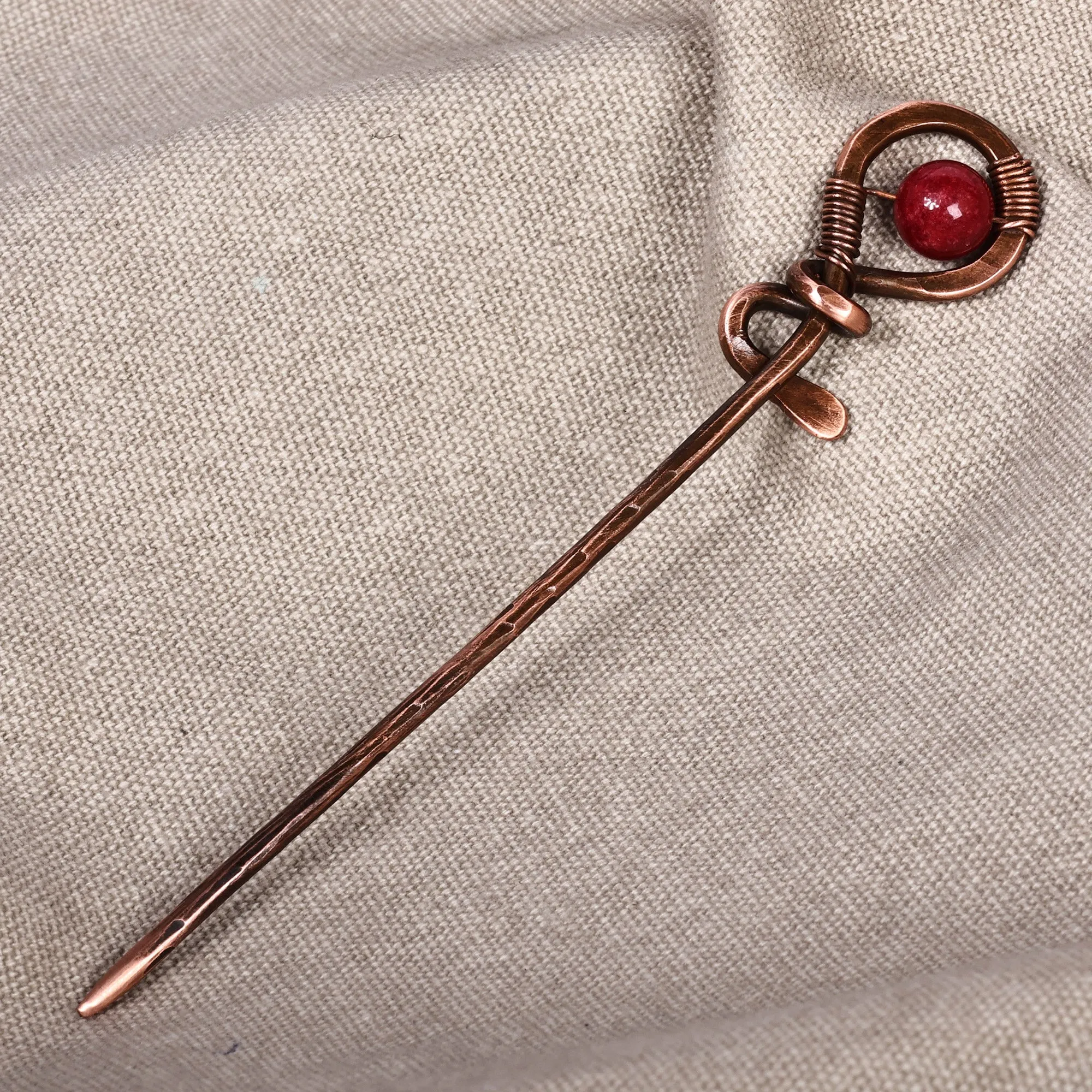 Antique-Finished Classic Carnelian and Copper Hairpin - My Fiery Beauty | NOVICA