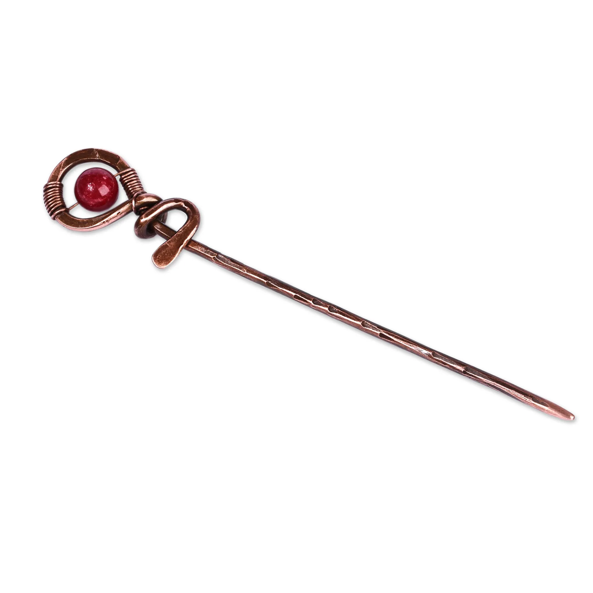 Antique-Finished Classic Carnelian and Copper Hairpin - My Fiery Beauty | NOVICA