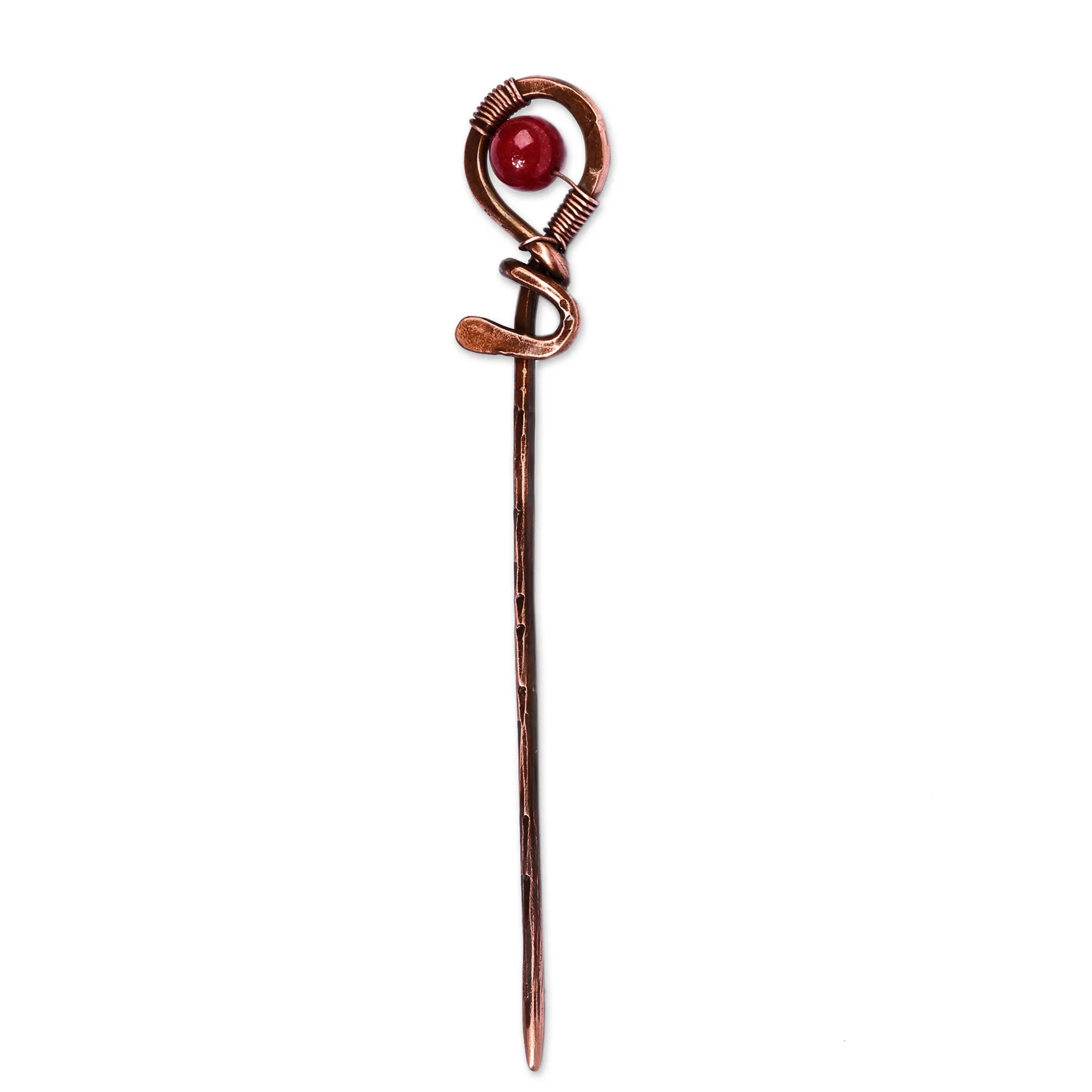 Antique-Finished Classic Carnelian and Copper Hairpin - My Fiery Beauty | NOVICA