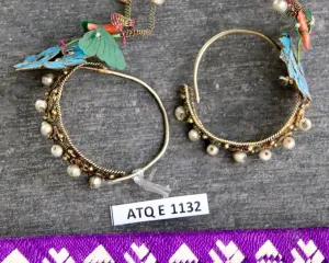 Antique Qing Dynasty Tian-Tsui and Jade Butterfly Hoop Earrings