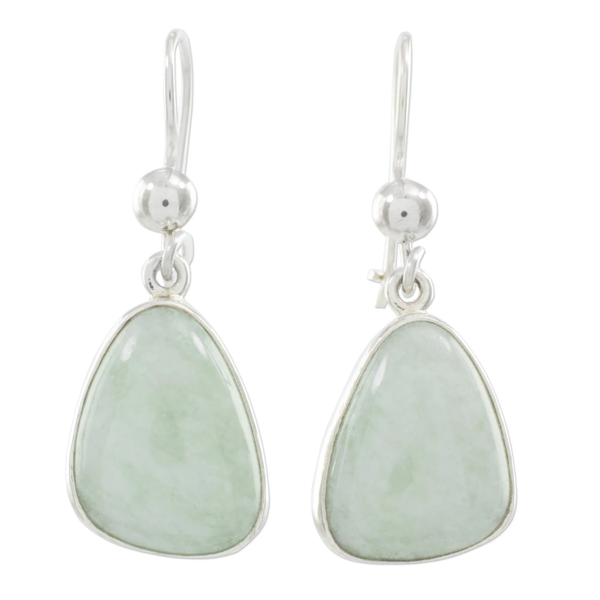 Apple Green Jade & Silver Dangle Earrings