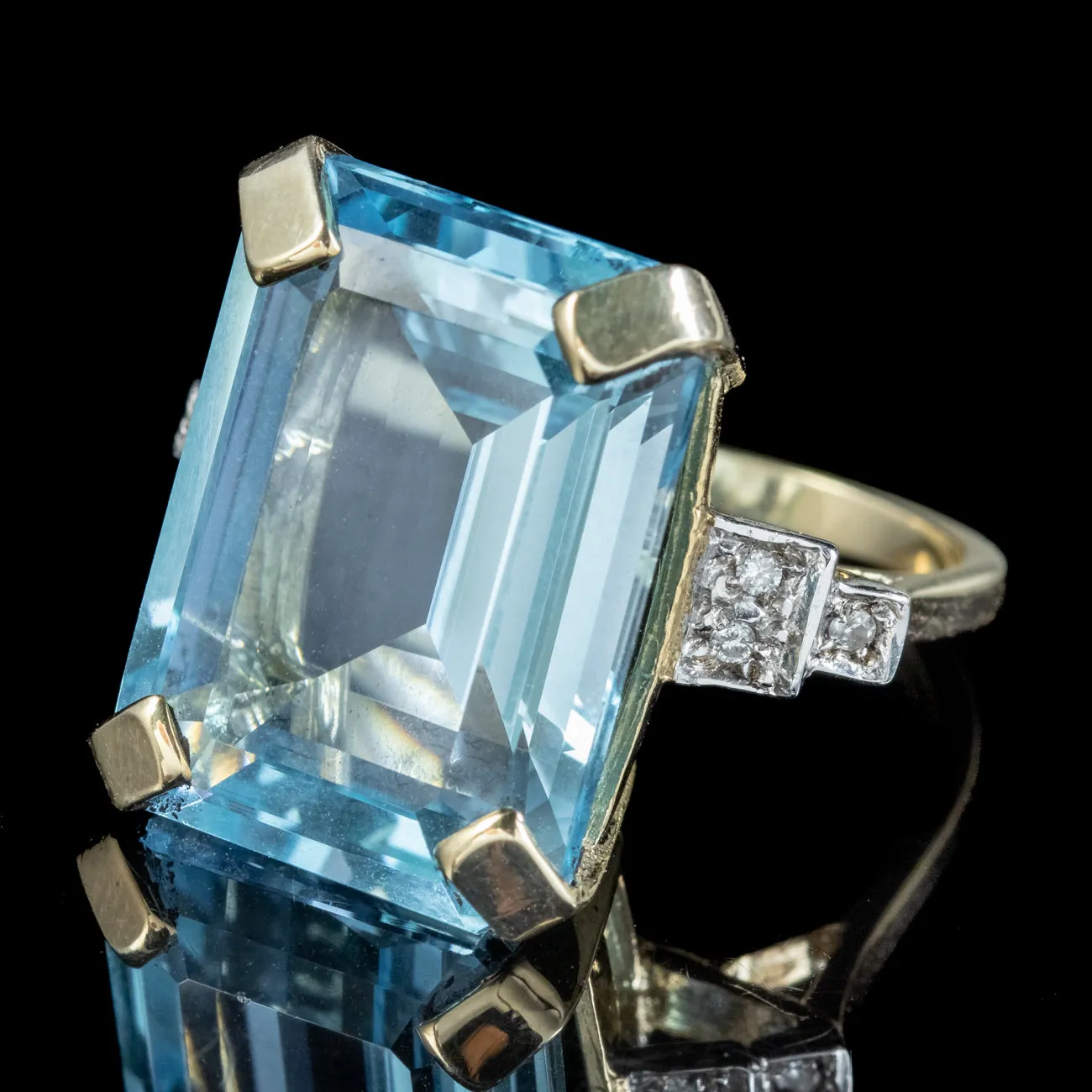 Art Deco Style Blue Topaz Diamond Cocktail Ring 26ct Topaz