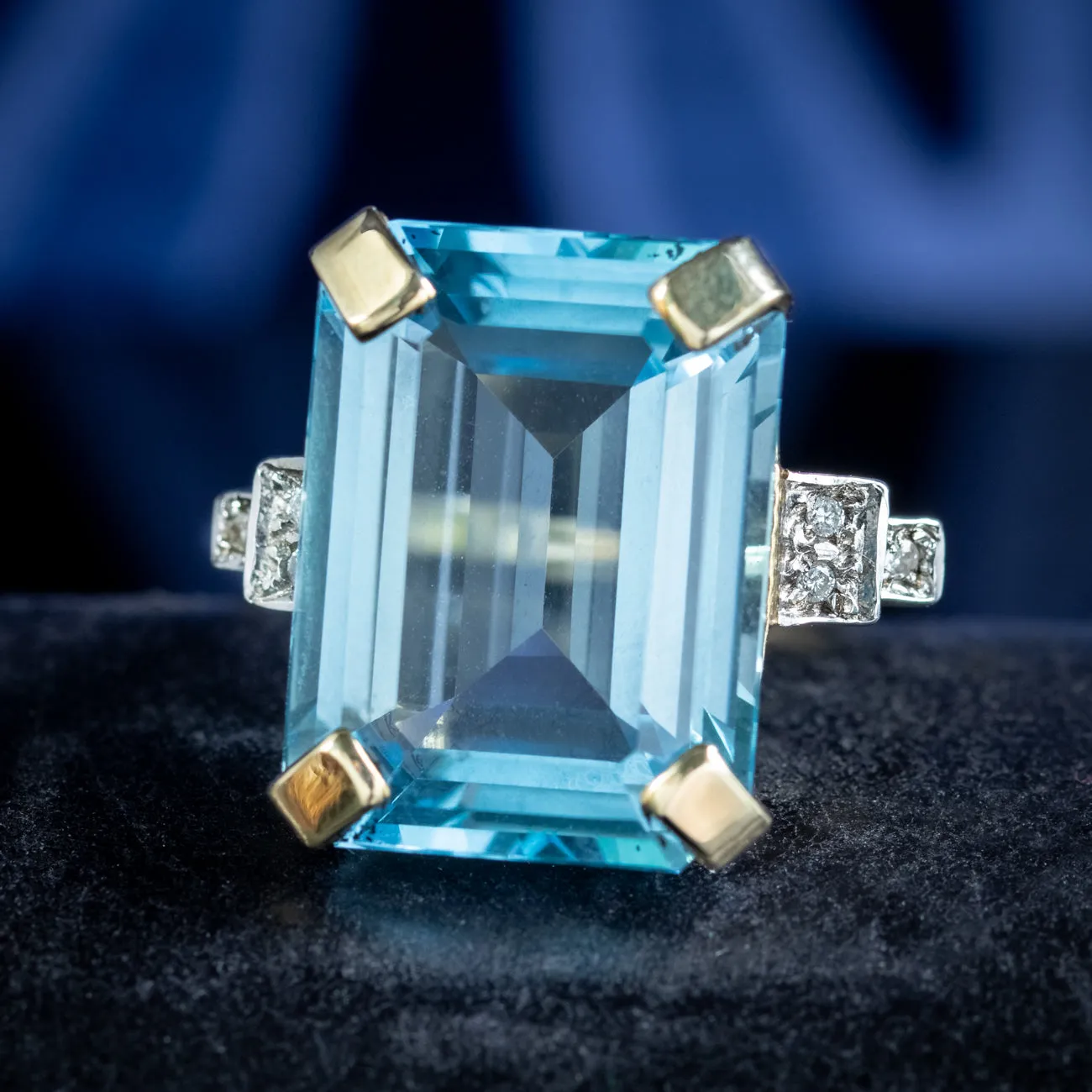 Art Deco Style Blue Topaz Diamond Cocktail Ring 26ct Topaz