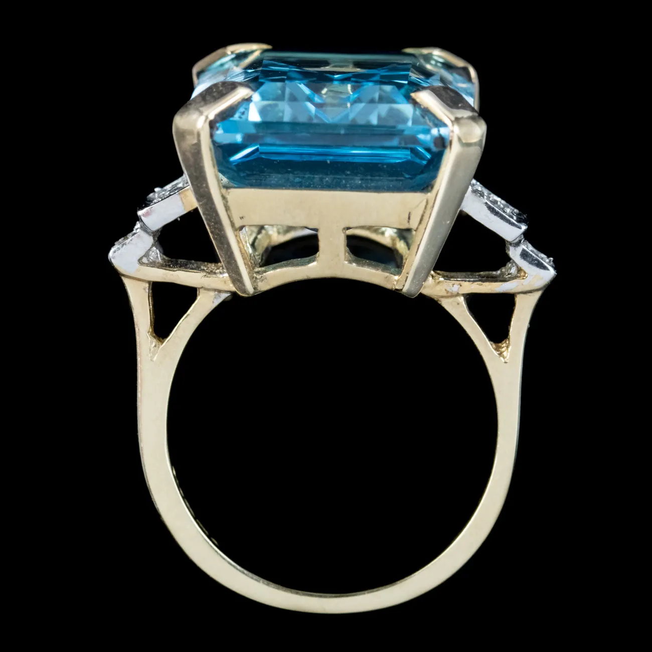 Art Deco Style Blue Topaz Diamond Cocktail Ring 26ct Topaz