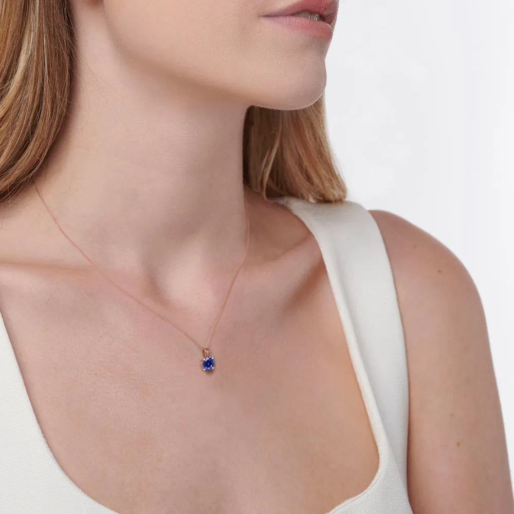 AURORA - Round Blue Sapphire 18k Rose Gold Solitaire Pendant