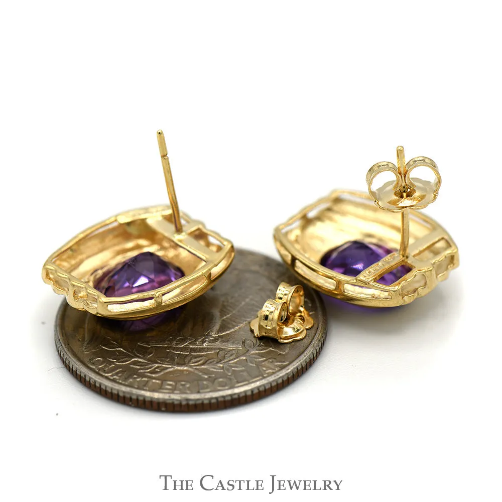 Bezel Set Oval Amethyst Earrings in 14k Yellow Gold Butterfly Pushbacks