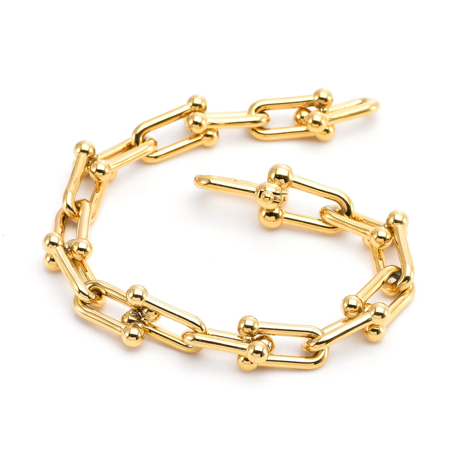 BG525G B.Tiff 18K Gold Plated Horseshoe Link Stainless Steel Chain Bracelet