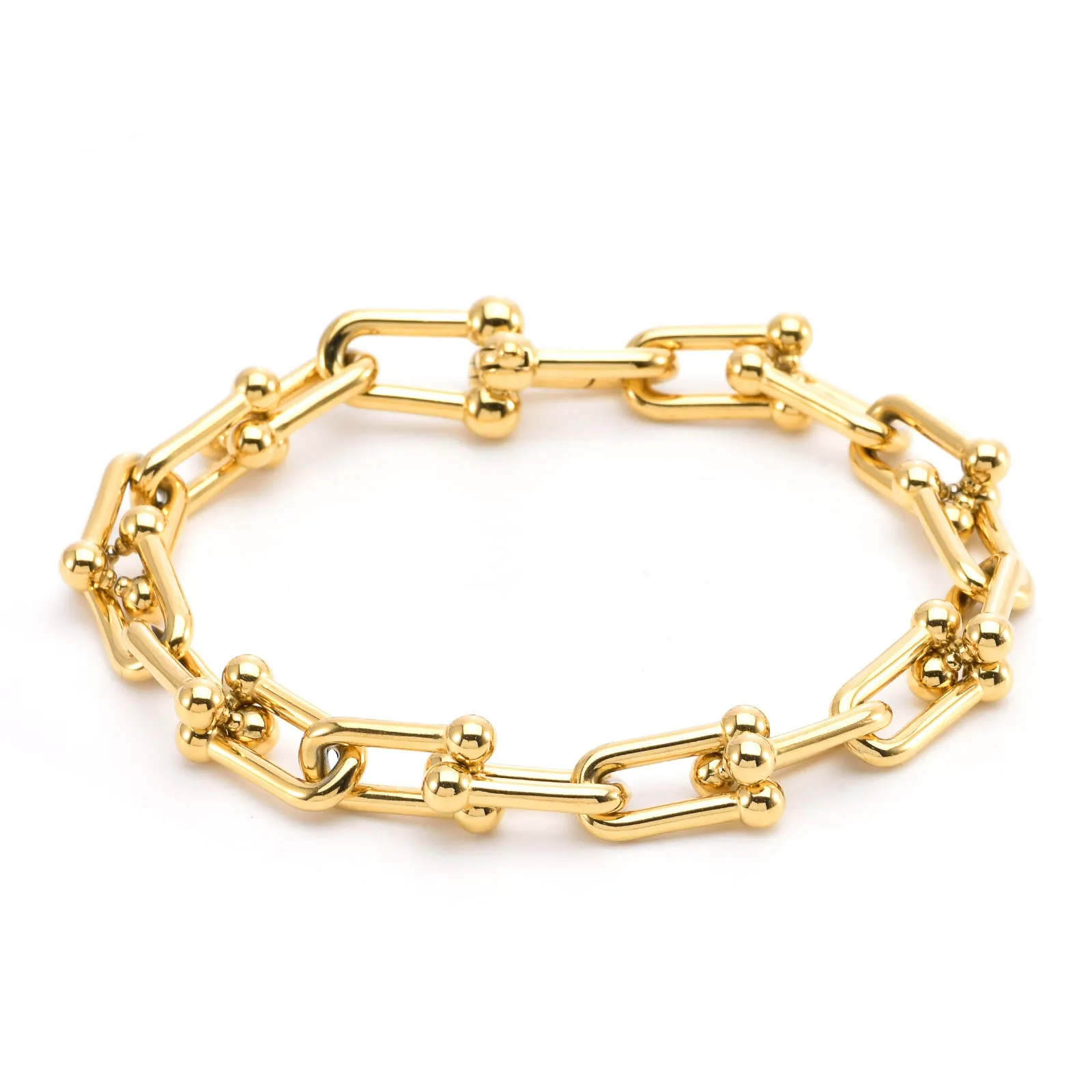 BG525G B.Tiff 18K Gold Plated Horseshoe Link Stainless Steel Chain Bracelet