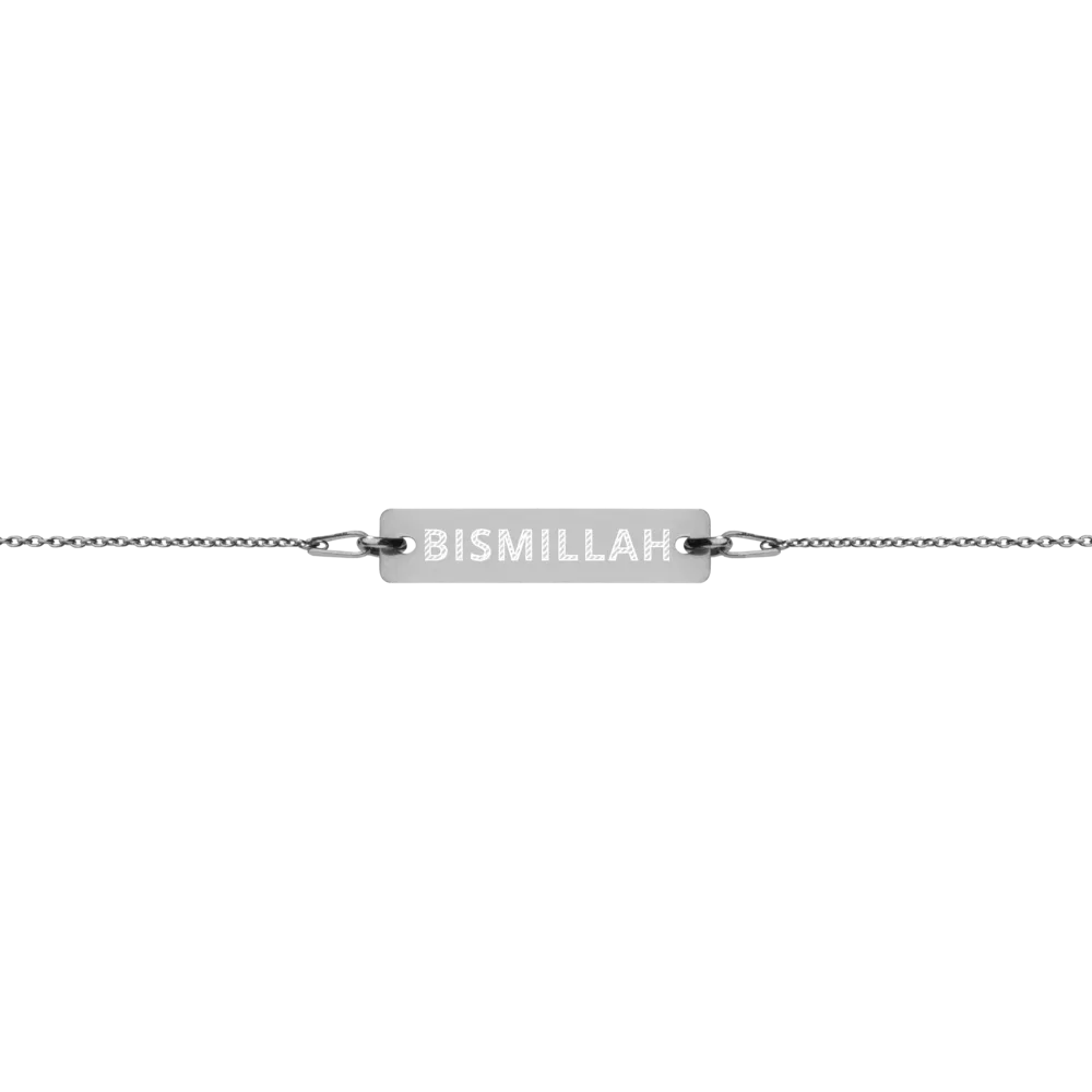 Bismillah Engraved Silver Bar Chain Bracelet