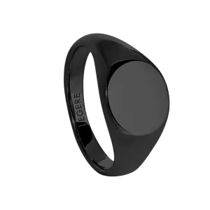 Black IP Finish Stainless Steel Round Signet Ring  - Size 11