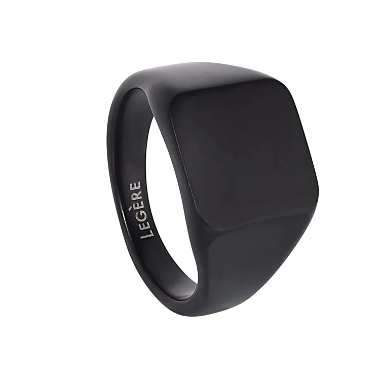 Black IP Finish Stainless Steel Square Signet Ring  - Size 10