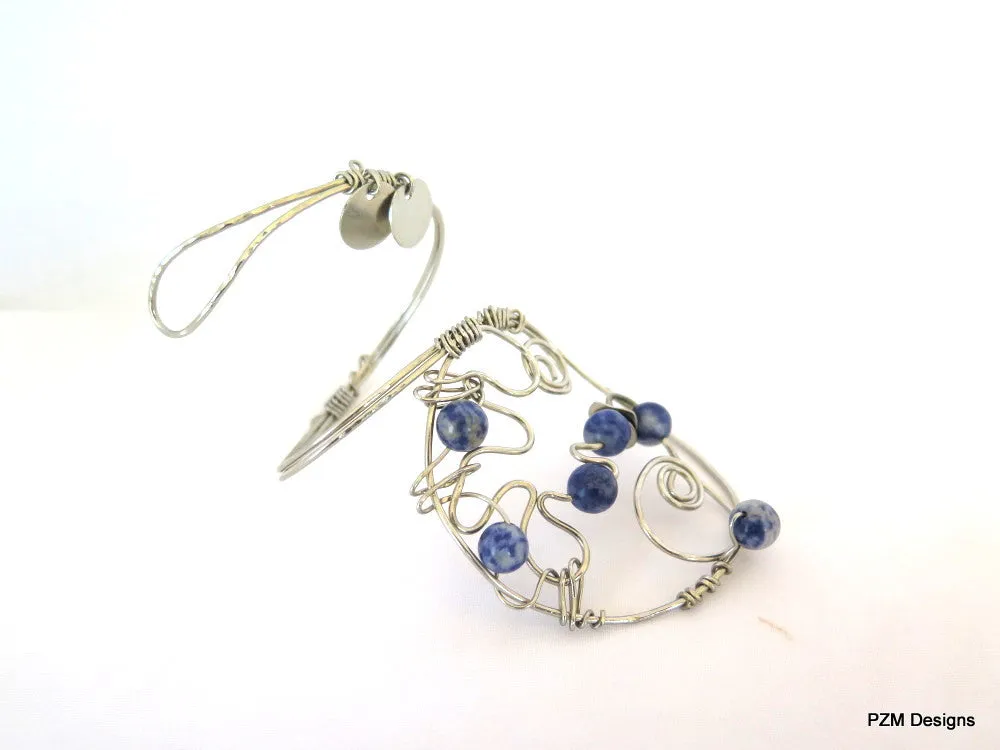 Blue Sodalite hand bracelet, Silver and gemstone hand cuff, modern boho chic bracelet