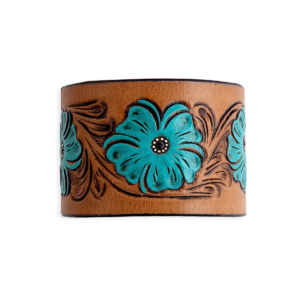 Bold Blossom Leather Cuff Bracelet