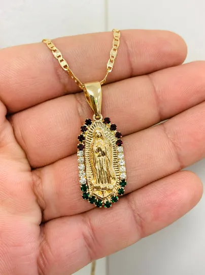 Cadena Medalla de la Guadalupe Oro Laminado para Mujer 20" Gold Filled Virgen de Guadalupe Necklace CZ Minimalist Pendant Looks Gold Jewelry