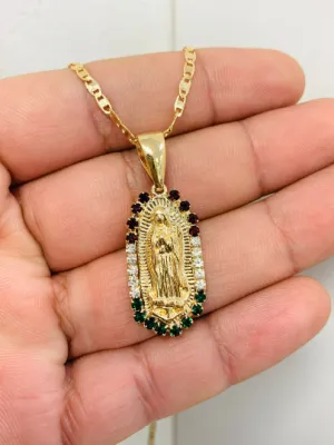 Cadena Medalla de la Guadalupe Oro Laminado para Mujer 20" Gold Filled Virgen de Guadalupe Necklace CZ Minimalist Pendant Looks Gold Jewelry