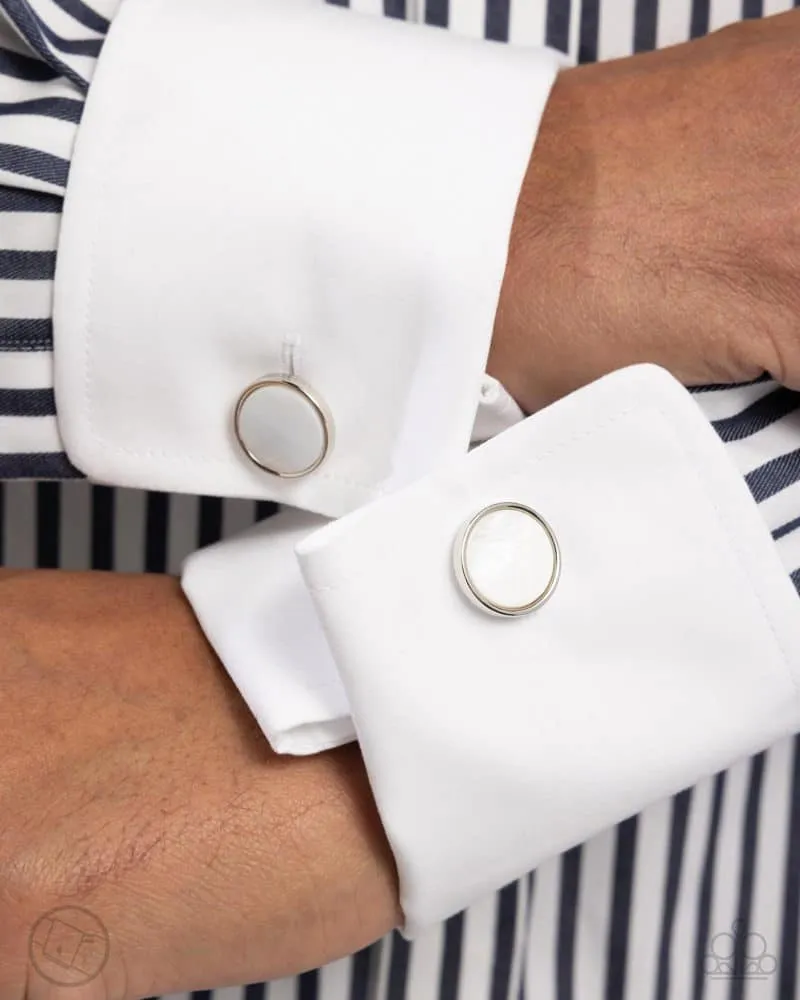 Circular Career - Men's Cuff Links - White - Paparazzi Accessories