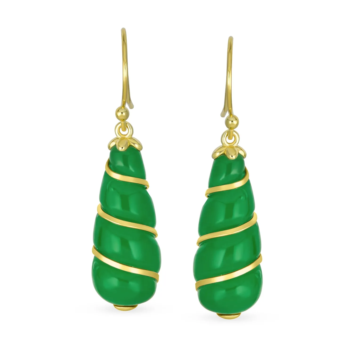 Classic Green Jade Teardrop Dangle Gemstone Earrings 14K Gold & Silver Hook