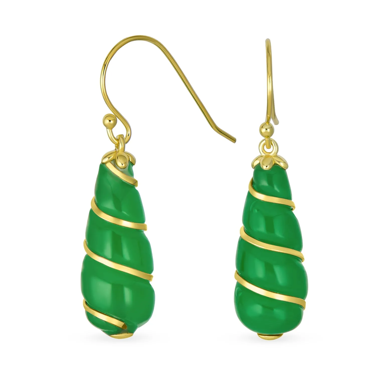 Classic Green Jade Teardrop Dangle Gemstone Earrings 14K Gold & Silver Hook