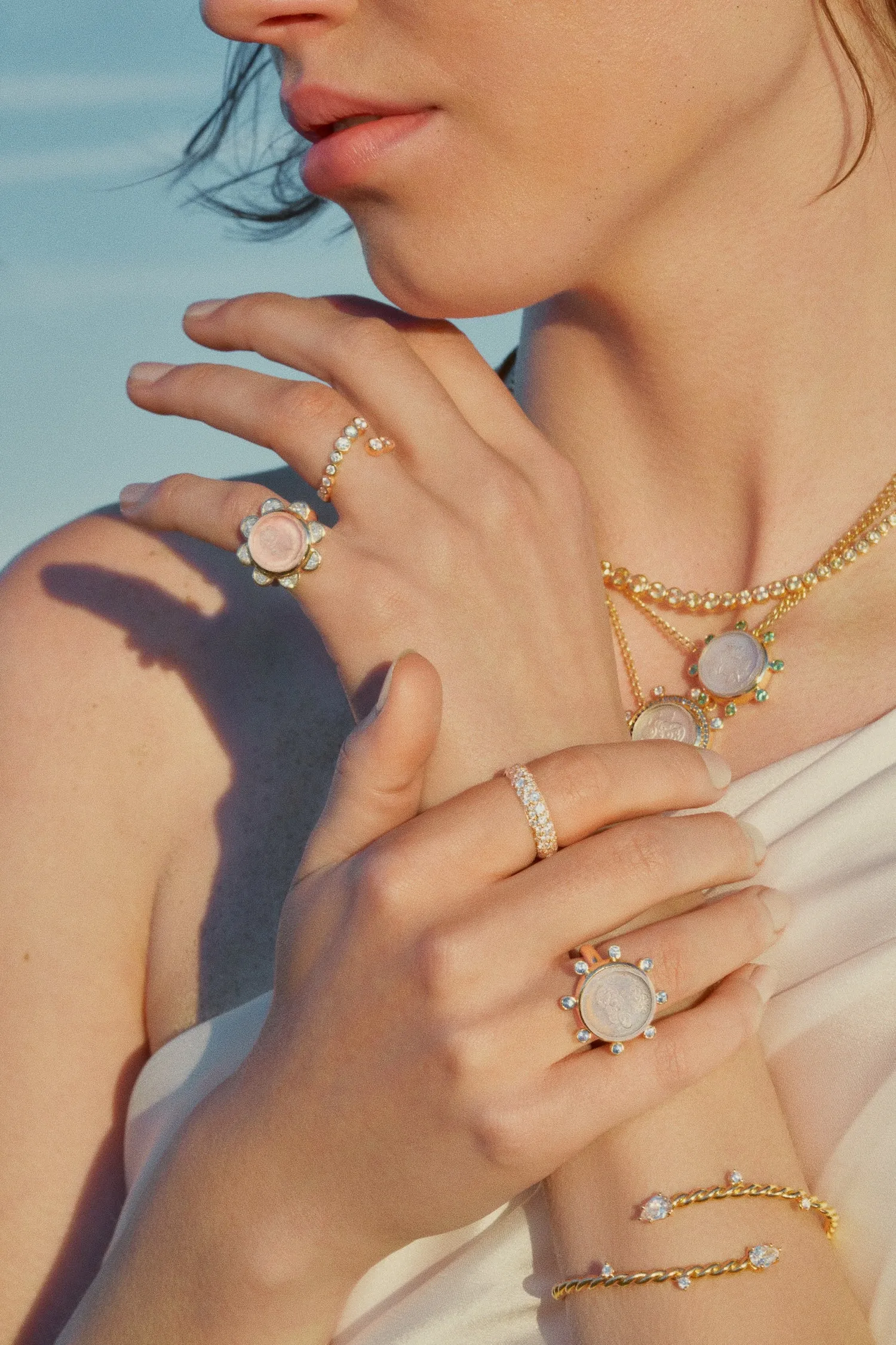 Cloud Caspian Necklace - Angelite, Diamond and Sapphire Ombré