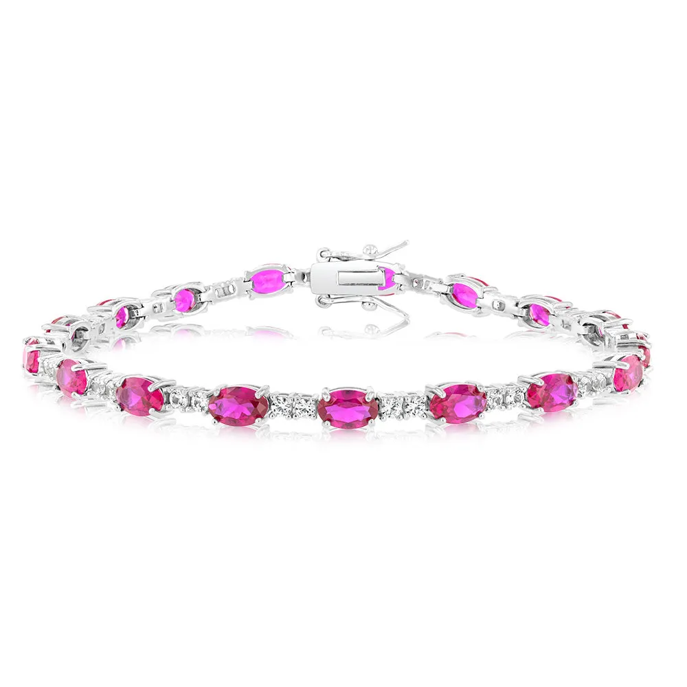 Created Ruby & Cubic Zirconia Bracelet Set in Sterling Silver