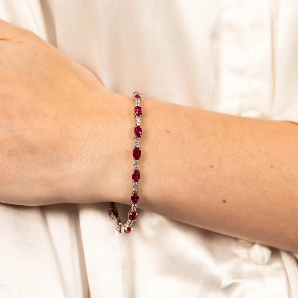 Created Ruby & Cubic Zirconia Bracelet Set in Sterling Silver