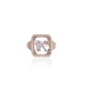 Crystal Plate Ring with Diamond Initial