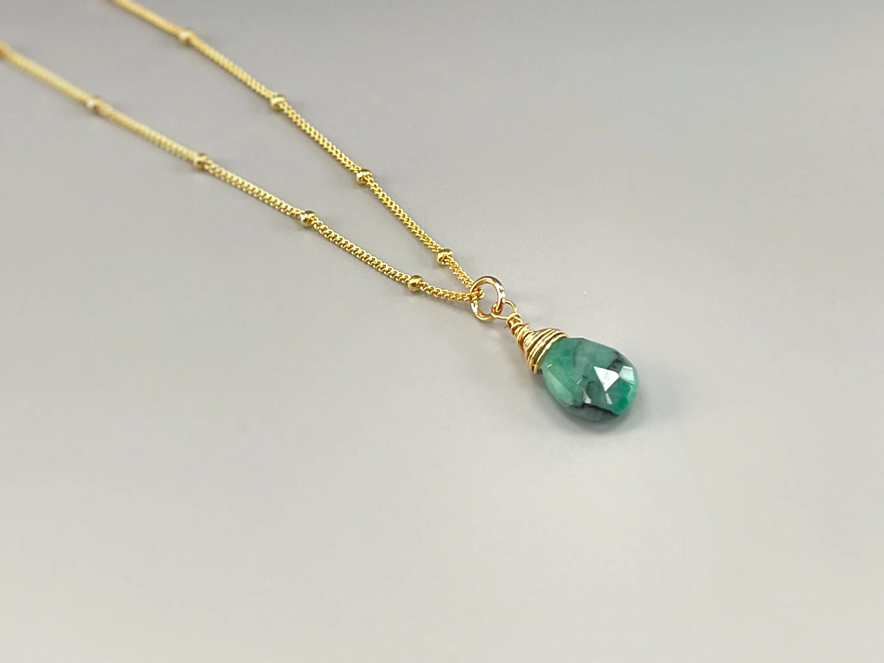 Dainty Emerald Necklace 14k gold fill, Rose Gold, Sterling Silver layering necklace