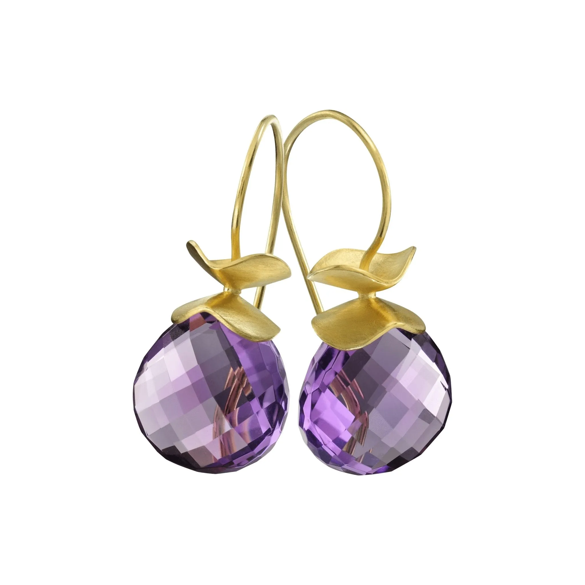 Dauphine 18k Yellow Gold Amethyst French Wire Earrings